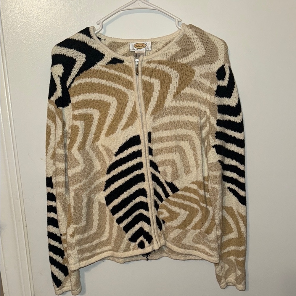 Talbots Beige and Black Patterned Cardigan